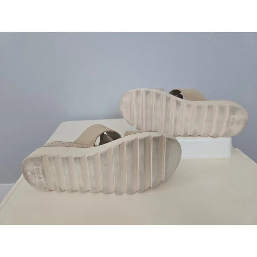 MIA Espadrille Platform Slide Sandals Tan Suede 11W Boho Cozy Summer Flatforms